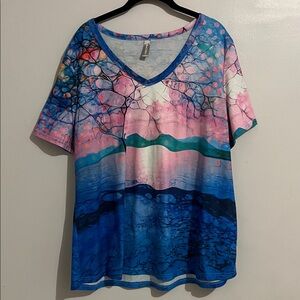 Vibrant Pink and Blue Women's Short Sleeve Top